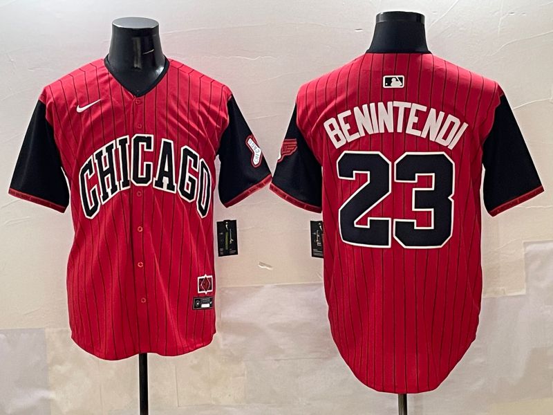 Men Chicago White Sox 23 Benintendi Red Stripe Joint Name 2025 Nike MLB Jersey style 5